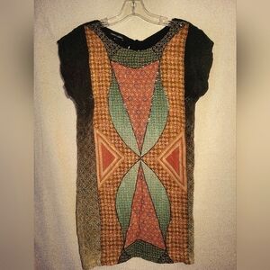 Tanvi Kedia India Ethnic Print Beaded Embroidered Shift Dress XS